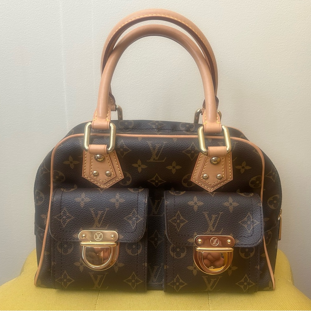 Louis Vuitton Manhattan Top Handle Bag PM Brown Canvas